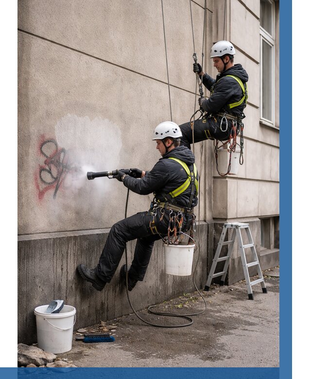 Удаление граффити с фасада в Белой Калитве от 4667 р. | ВЫСОТНИК-Бкл