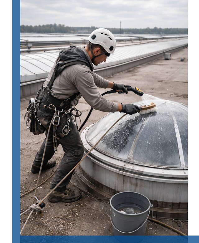 Мойка зенитных фонарей на кровле для промышленных объектов в Белой Калитве