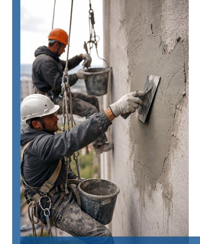 Штукатурка фасада на высоте в Белой Калитве профессиональные работы