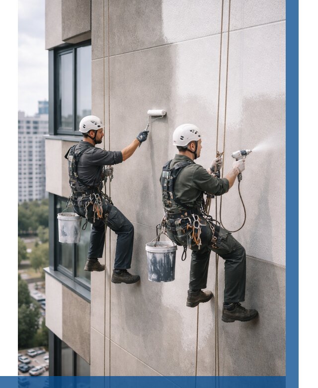 Покраска фасада альпинистами в Белой Калитве от 311 р. | ВЫСОТНИК-Бкл