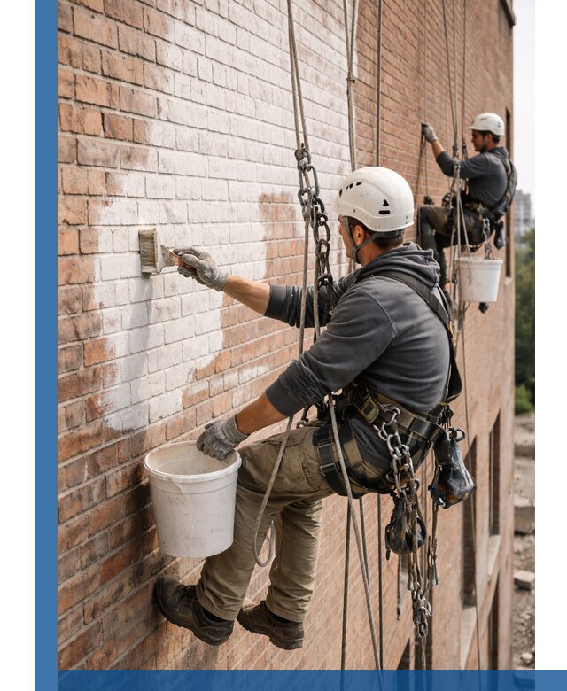 Покраска кирпичного фасада с доступным альпинистским сервисом в Белой Калитве