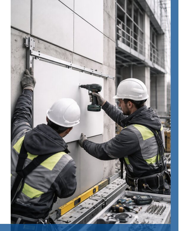 Монтаж композитных панелей фасада в Белой Калитве от 2593 р. | ВЫСОТНИК-Бкл