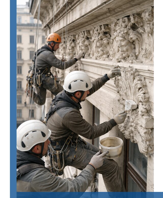 Реставрация фасадной лепнины с высотными работами в Белой Калитве