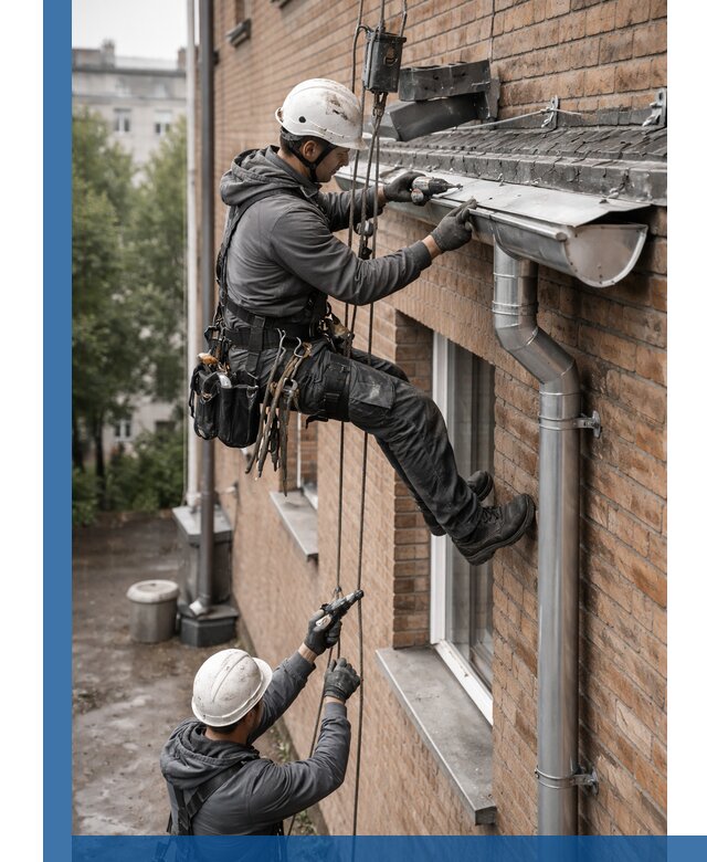 Монтаж водосточной системы на здании в Белой Калитве под ключ