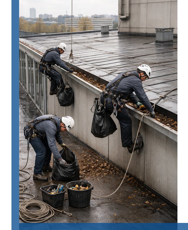 Очистка кровли по периметру в Белой Калитве силами промышленных альпинистов