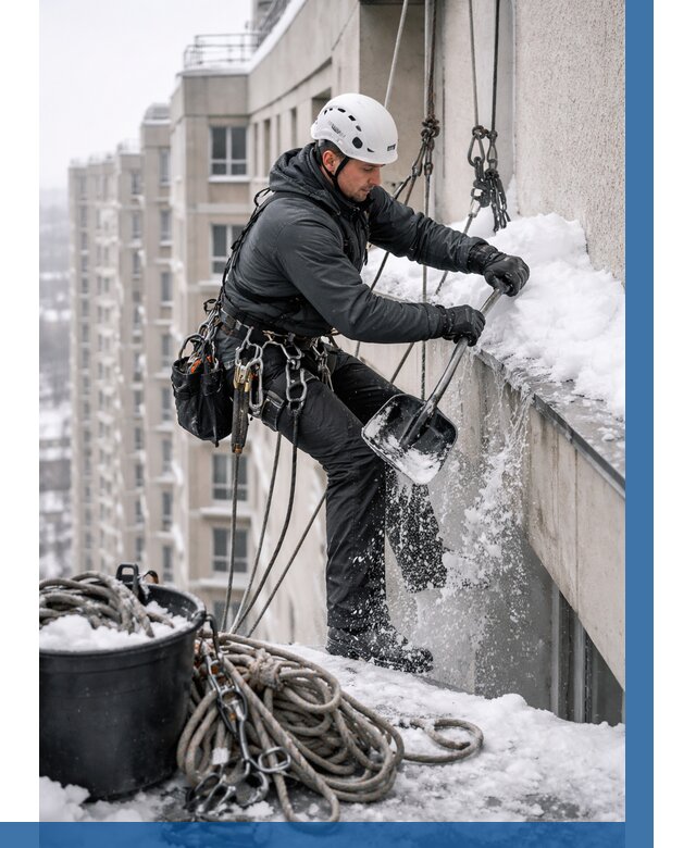 Очистка карнизов от снега в Белой Калитве от 311 р. | ВЫСОТНИК-Бкл