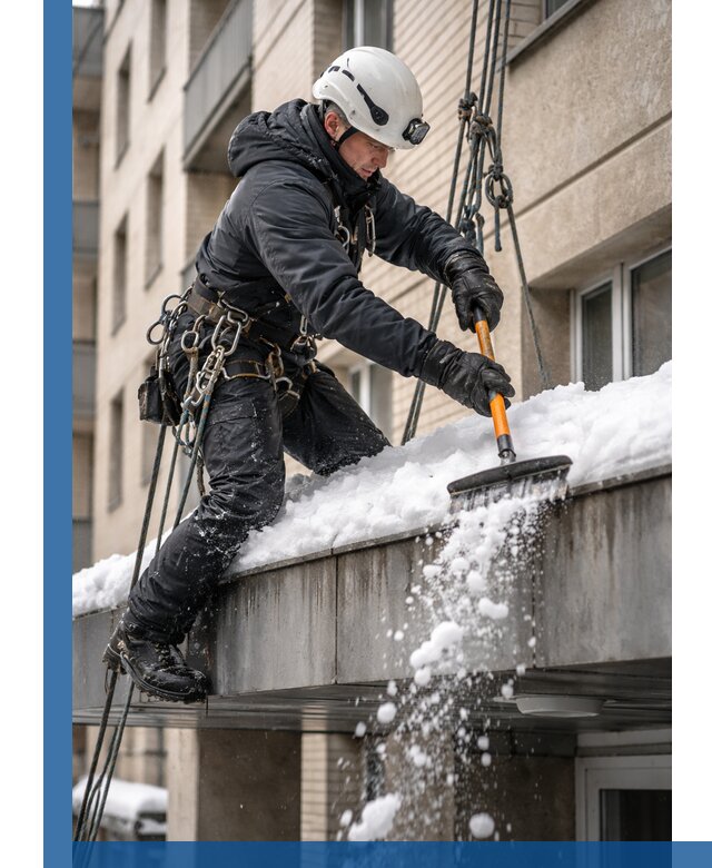 Очистка козырьков от снега в Белой Калитве круглогодично безопасно
