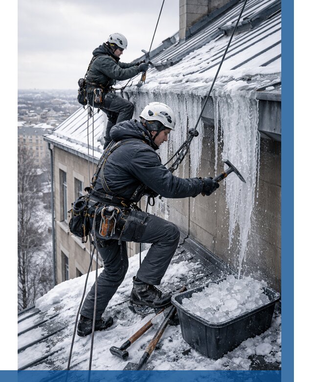 Удаление наледи с кровли в Белой Калитве от 5704 р. | ВЫСОТНИК-Бкл