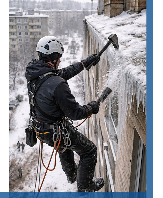 Сбивание сосулек с крыши в Белой Калитве по цене от 4667 р. | ВЫСОТНИК-Бкл