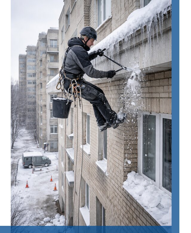 Удаление наледи с карнизов в Белой Калитве от 363 р. | ВЫСОТНИК-Бкл