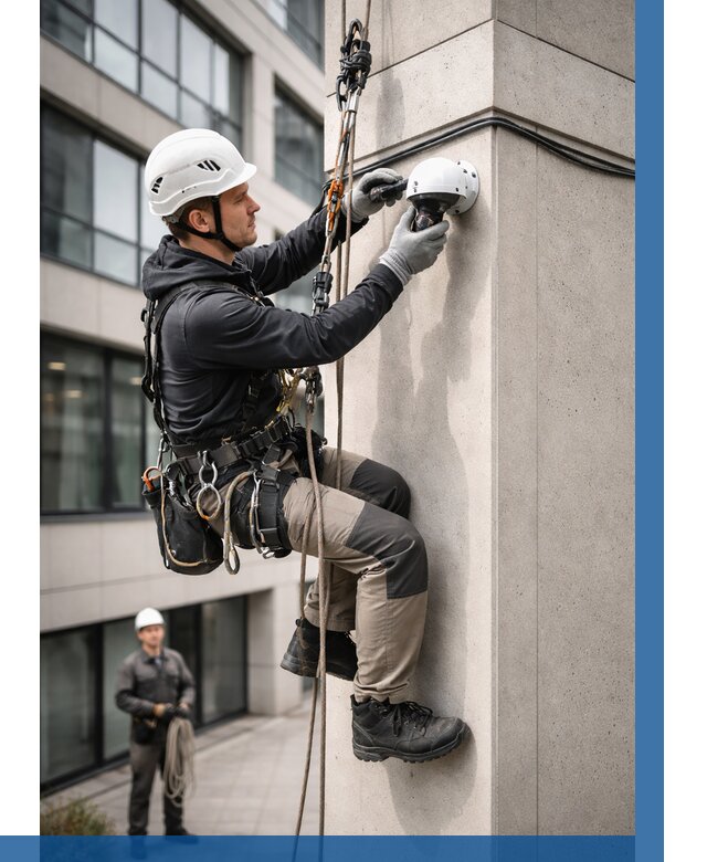 Монтаж камер видеонаблюдения на фасаде в Белой Калитве от 8815 р.-ВЫСОТНИК-Бкл