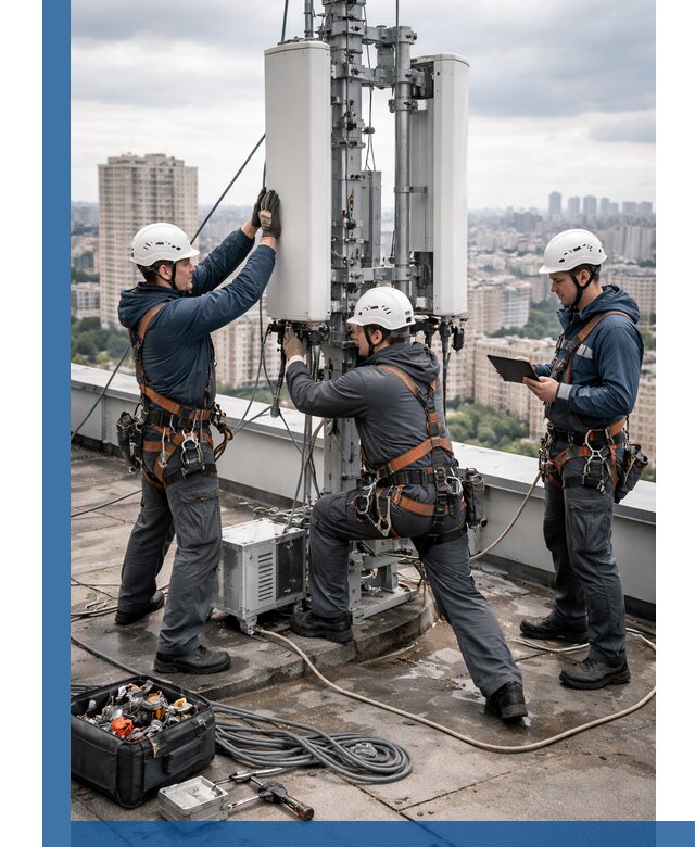 Монтаж антенн связи на крыше в Белой Калитве с вводом в эксплуатацию