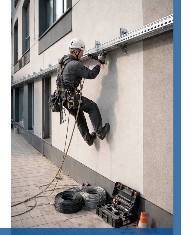 Монтаж кабельных лотков на фасаде в Белой Калитве от 1245 р. | ВЫСОТНИК-Бкл