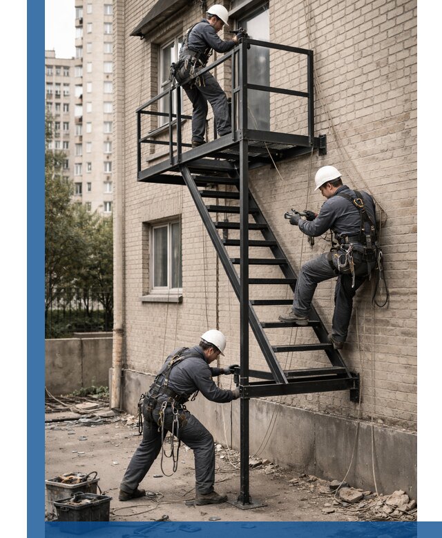 Монтаж пожарной лестницы в Белой Калитве, установка и крепление