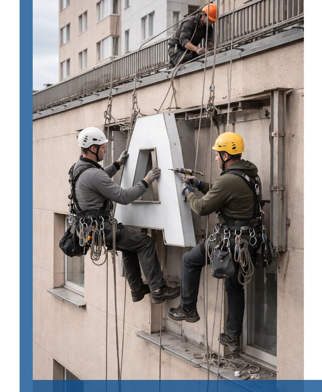 Ремонт и восстановление наружных вывесок на высоте в Белой Калитве