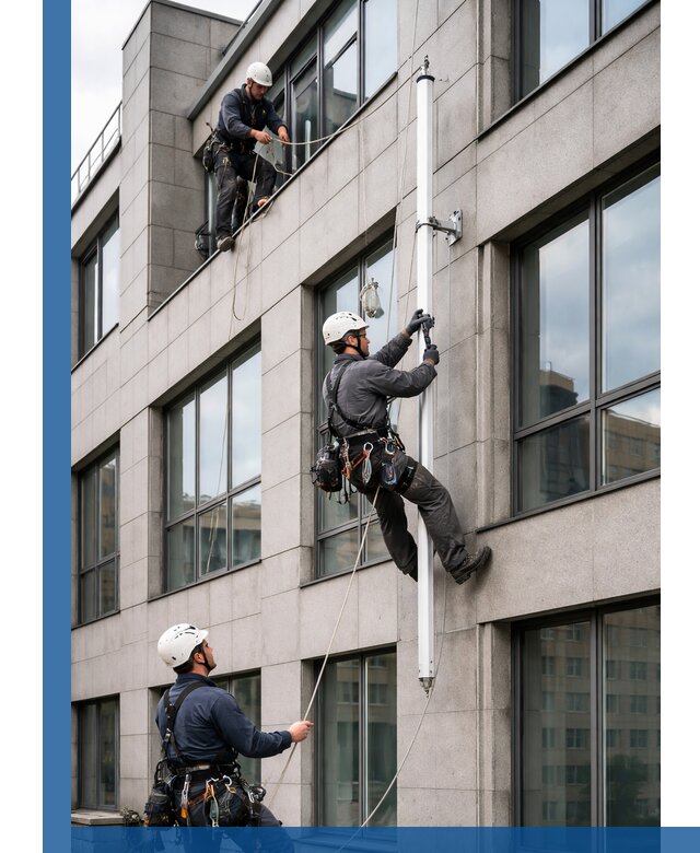 Монтаж флагштока на фасаде здания с креплением и герметикой в Белой Калитве