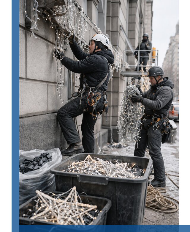 Демонтаж новогоднего оформления и гирлянд в Белой Калитве