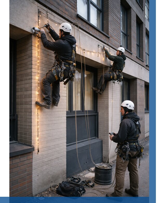 Монтаж гирлянд на фасаде в Белой Калитве от 3630 р. | ВЫСОТНИК-Бкл