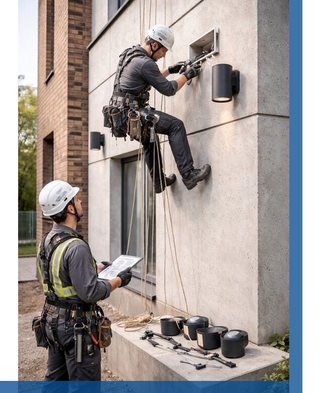 Монтаж фасадного освещения в Белой Калитве от 2593 р. | ВЫСОТНИК-Бкл