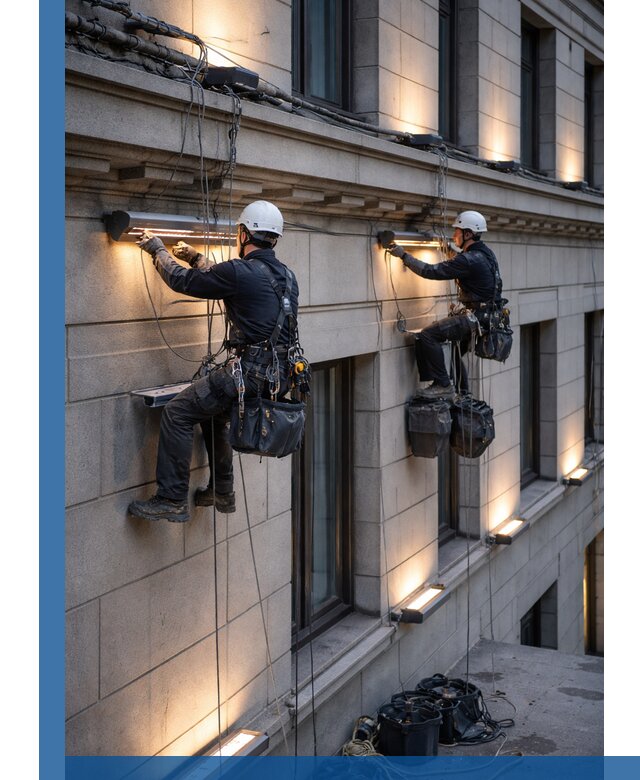 Монтаж архитектурной подсветки фасадов зданий в Белой Калитве