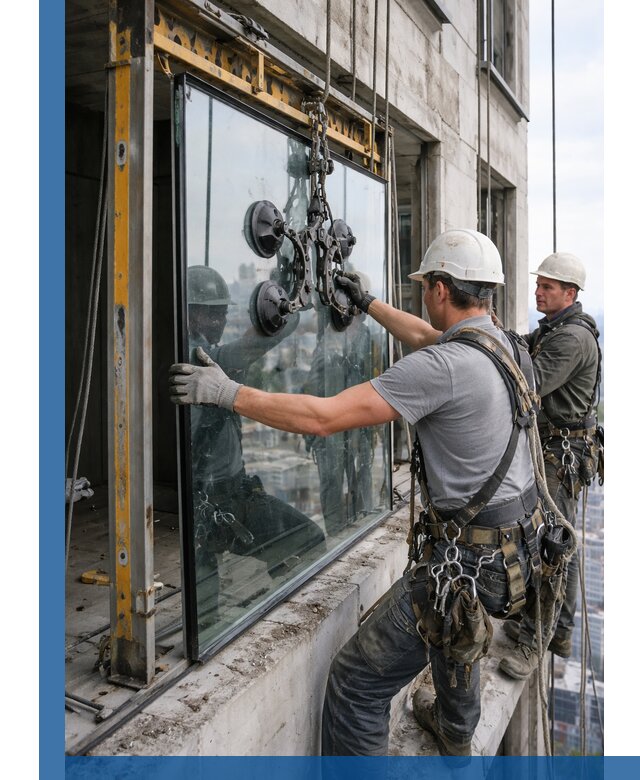 Монтаж стеклопакетов на высоте в Белой Калитве с промышленным альпинизмом