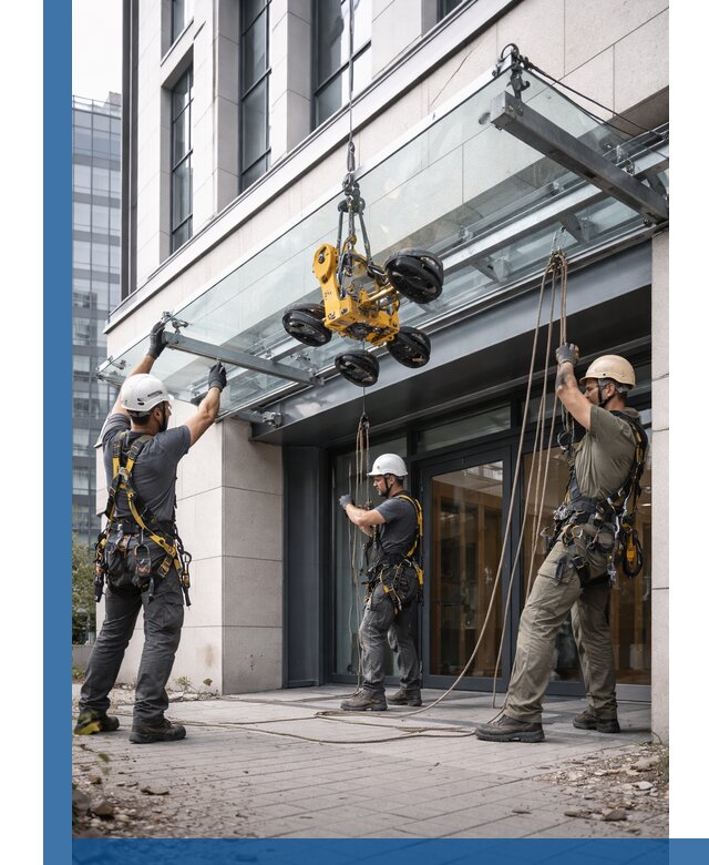 Монтаж стеклянных козырьков под ключ в Белой Калитве для зданий