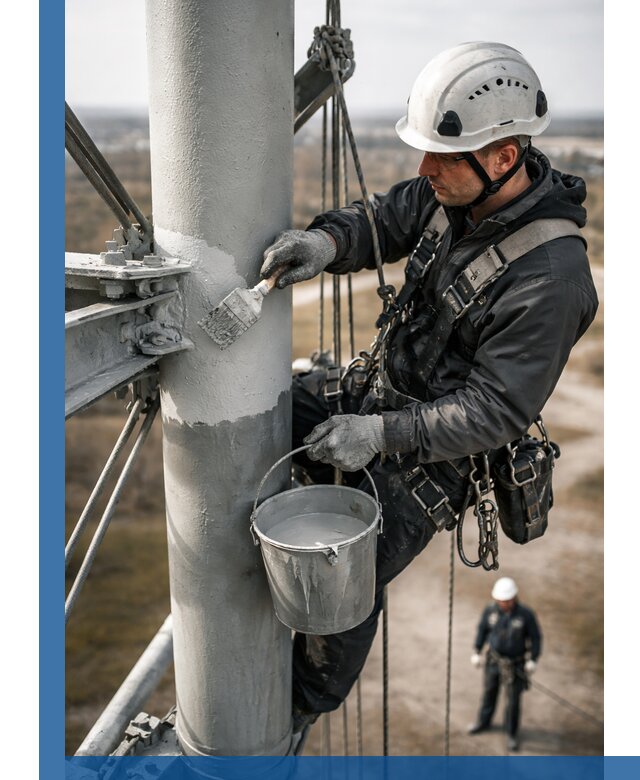 Покраска мачт связи в Белой Калитве промышленными альпинистами