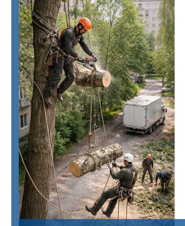 Спил деревьев альпинистами в Белой Калитве, безопасно и без повреждений