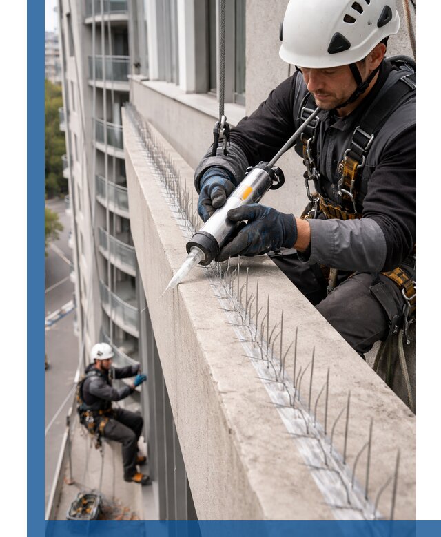 Установка шипов от птиц на фасадах и кровлях в Белой Калитве